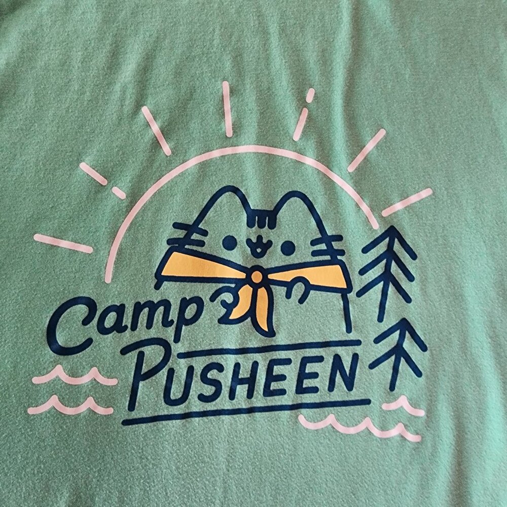 Camp Pusheen Teal + Blue Ringer Crew T shirt